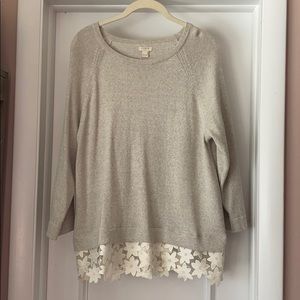 JCrew gray sweater with tulle flowers at bottom